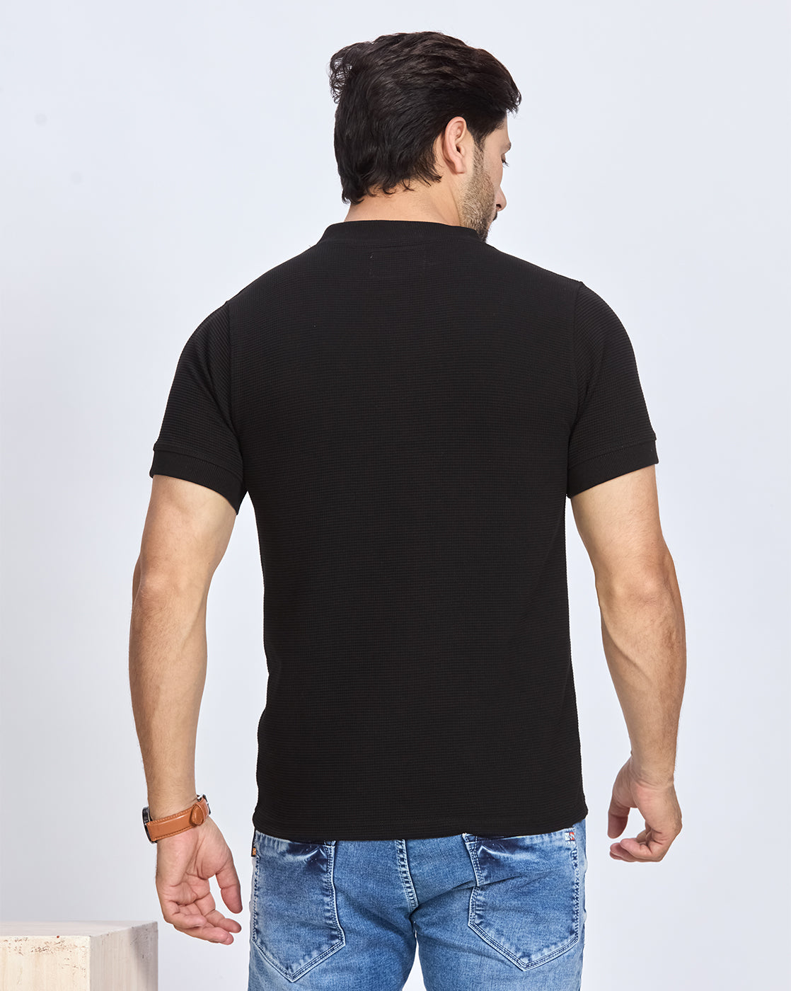 Black Henley Neck T-Shirt