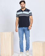 Navy Blue Striped Polo Neck T-shirt