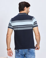 Navy Blue Striped Polo Neck T-shirt