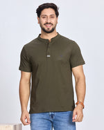 Olive Henley Neck T-Shirt