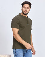 Olive Henley Neck T-Shirt