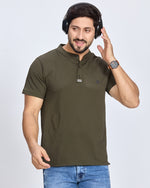 Olive Henley Neck T-Shirt