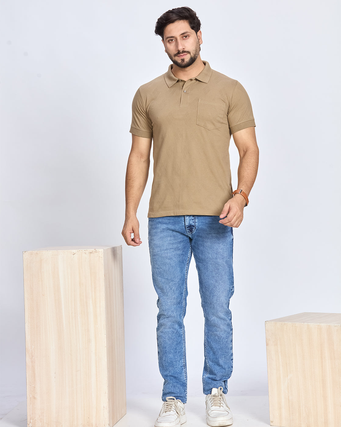 Khaki Solid Polo T-Shirt