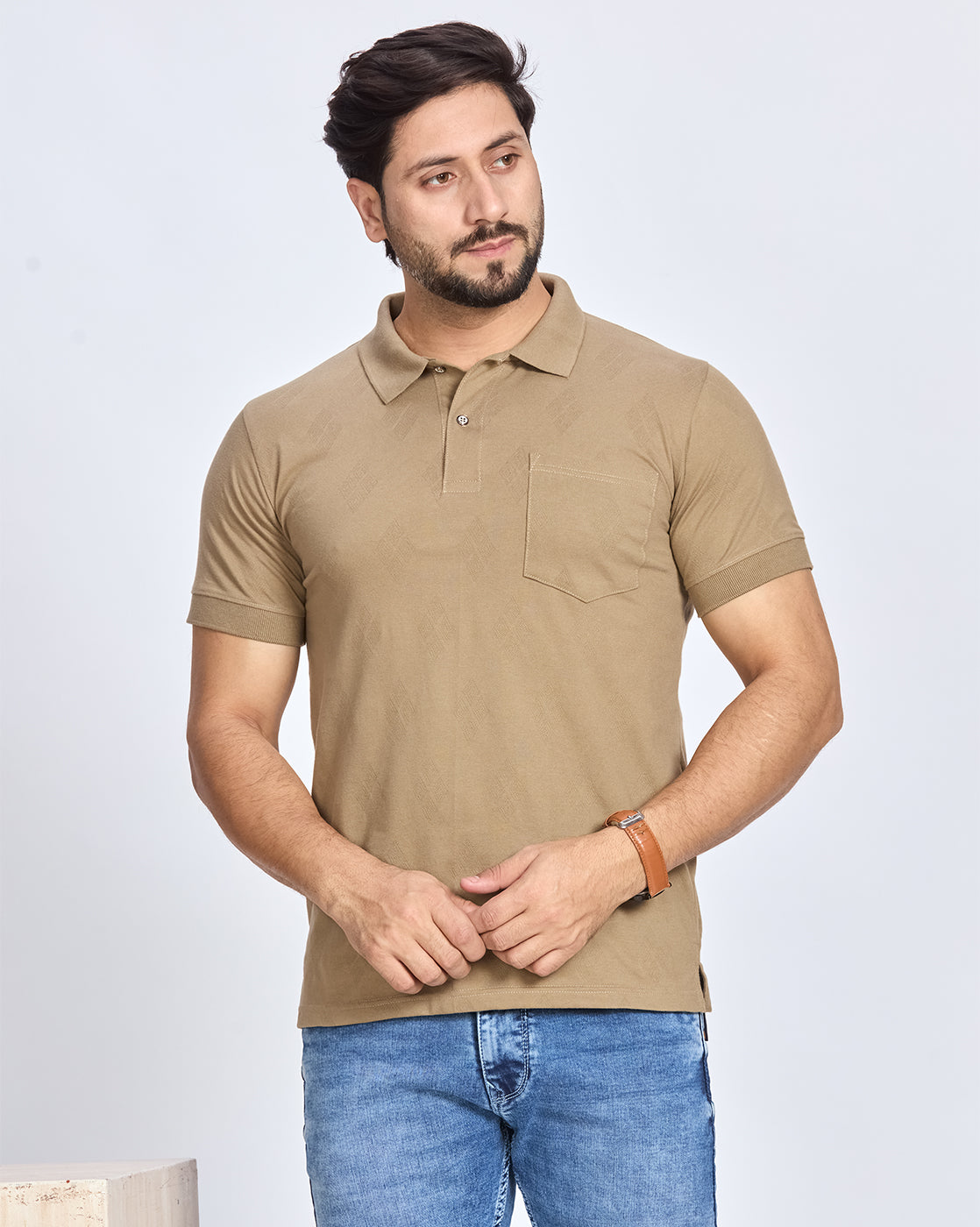 Khaki Solid Polo T-Shirt