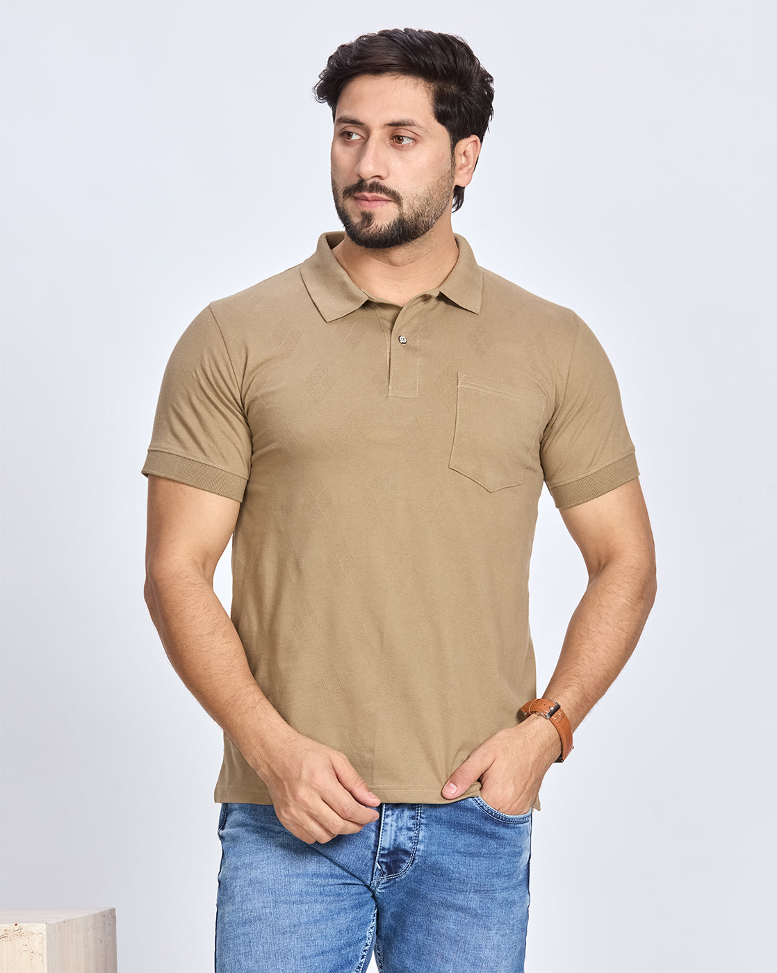 Khaki Solid Polo T-Shirt