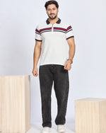 White Striped Polo Neck T-Shirt