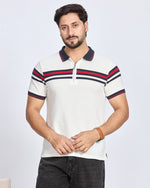 White Striped Polo Neck T-Shirt