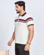 White Striped Polo Neck T-Shirt