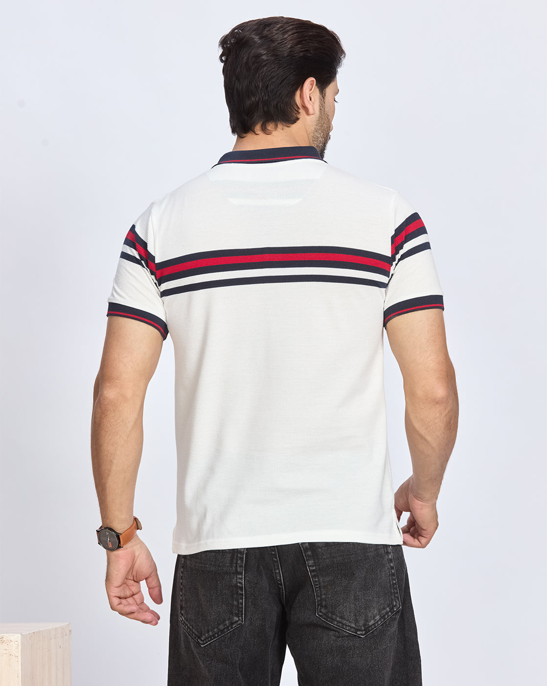 White Striped Polo Neck T-Shirt