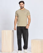 Olive Striped Round Neck T-Shirt