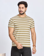 Olive Striped Round Neck T-Shirt