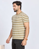 Olive Striped Round Neck T-Shirt