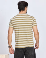 Olive Striped Round Neck T-Shirt