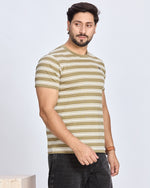 Olive Striped Round Neck T-Shirt