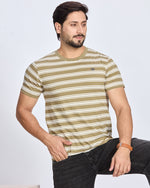 Olive Striped Round Neck T-Shirt