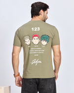 Olive Printed Round Neck Cotton T-Shirt