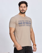 Beige Round Neck Cotton T-Shirt