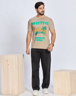 Khaki Graphic Printed Round Neck T-Shirt