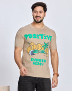 Khaki Graphic Printed Round Neck T-Shirt