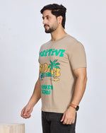 Khaki Graphic Printed Round Neck T-Shirt