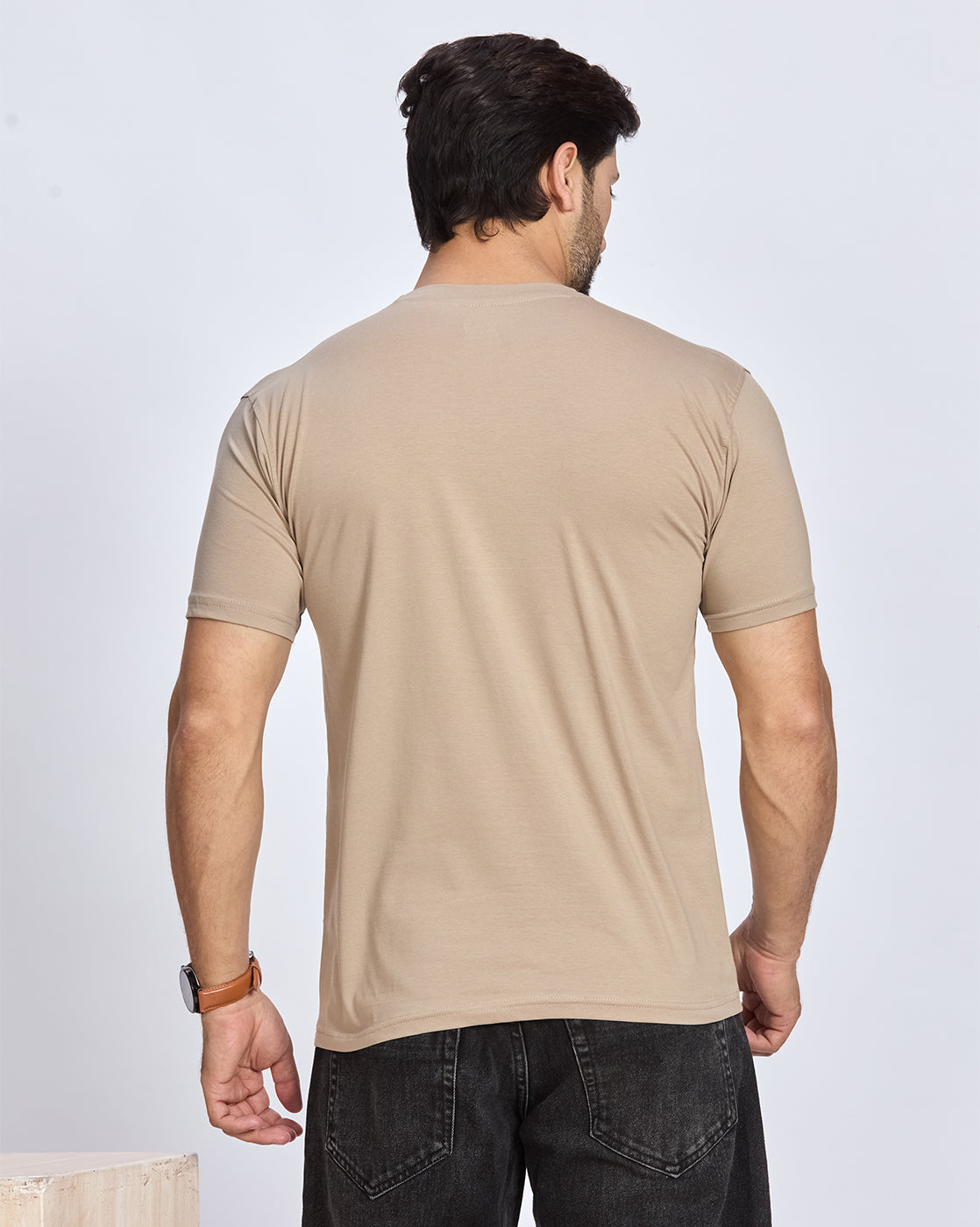 Khaki Graphic Printed Round Neck T-Shirt
