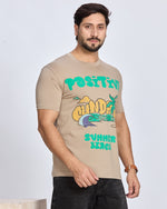 Khaki Graphic Printed Round Neck T-Shirt