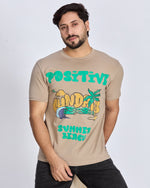 Khaki Graphic Printed Round Neck T-Shirt