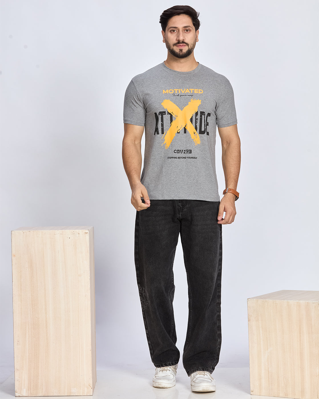 Grey Graphic Printed Round Neck T-Shirt