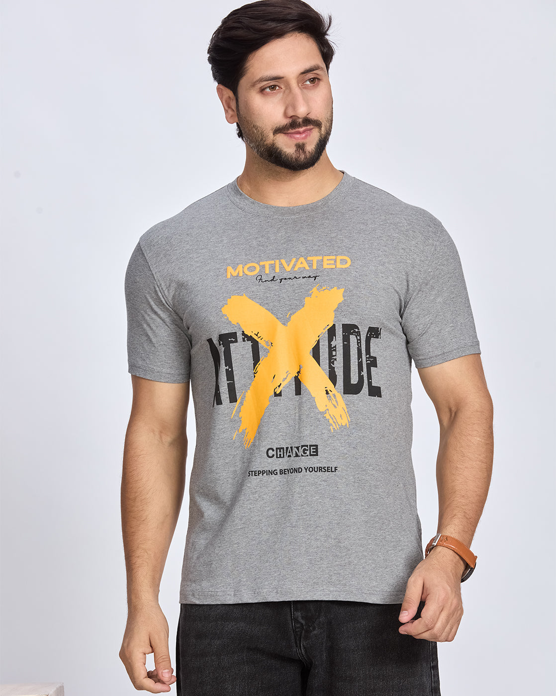 Grey Graphic Printed Round Neck T-Shirt