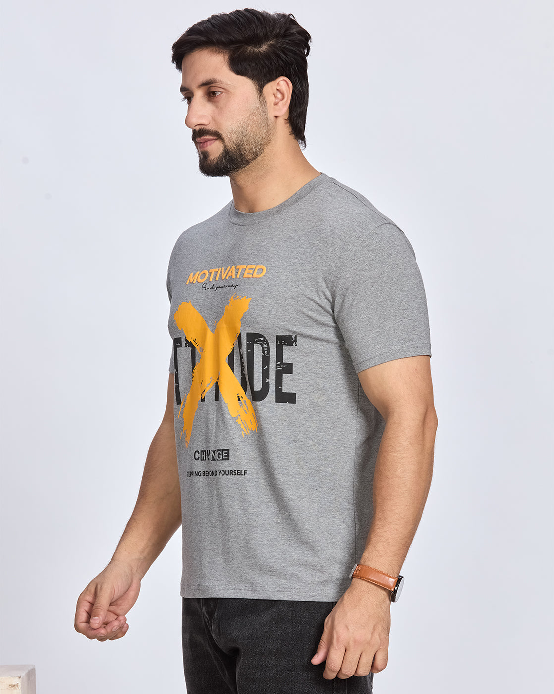 Grey Graphic Printed Round Neck T-Shirt