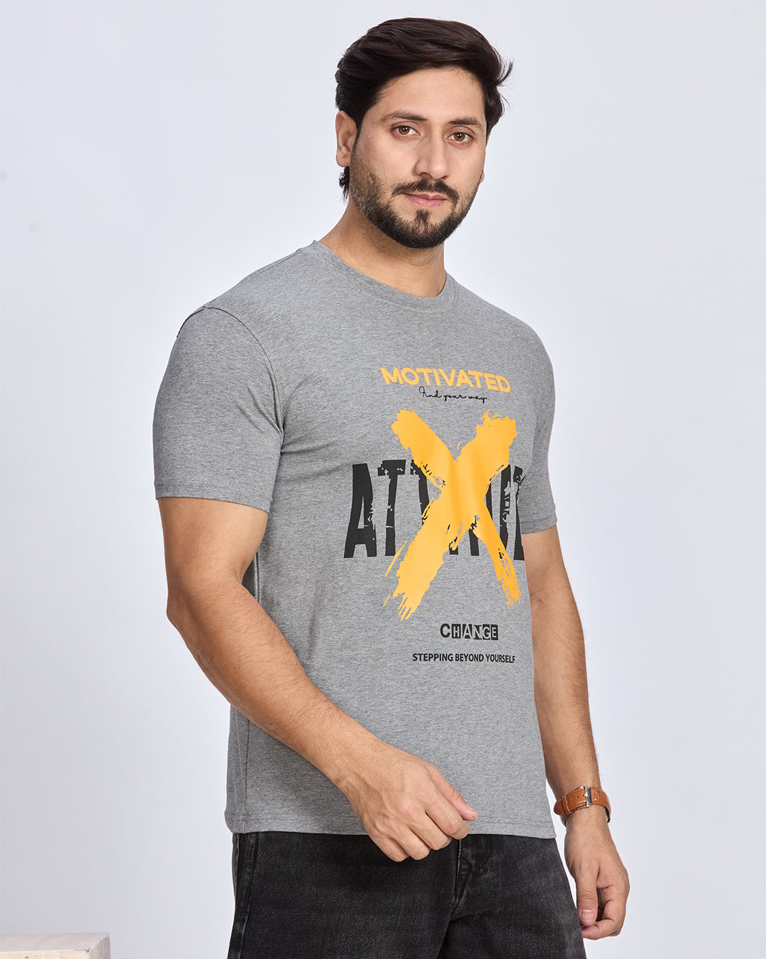 Grey Graphic Printed Round Neck T-Shirt