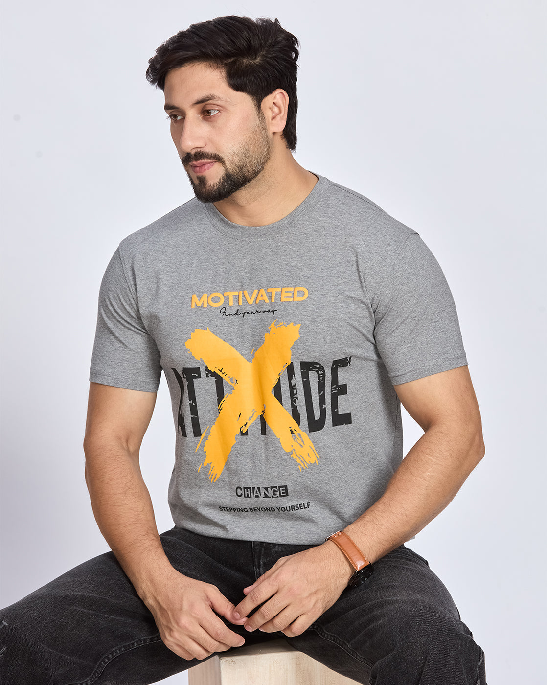 Grey Graphic Printed Round Neck T-Shirt