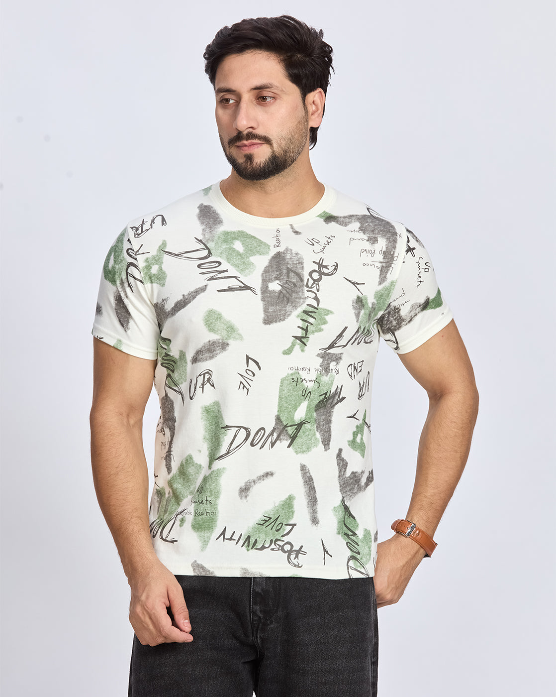 White Graphic Printed Round Neck T-Shirt