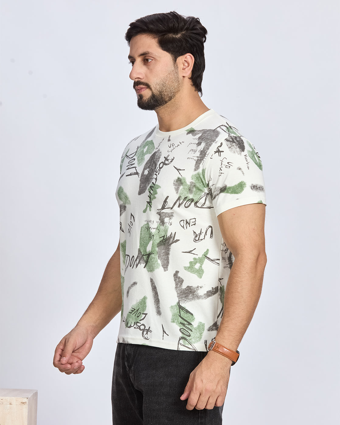 White Graphic Printed Round Neck T-Shirt