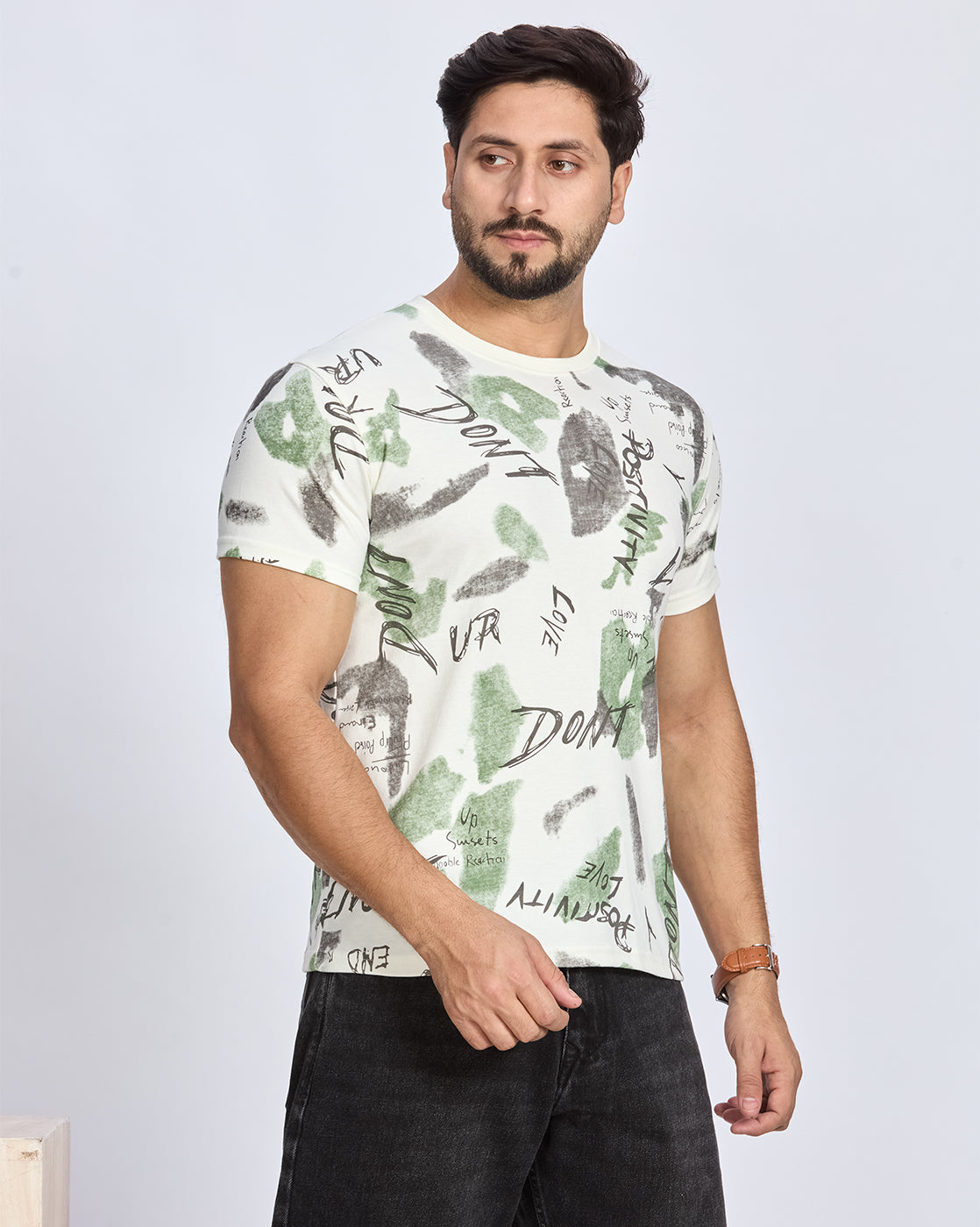 White Graphic Printed Round Neck T-Shirt