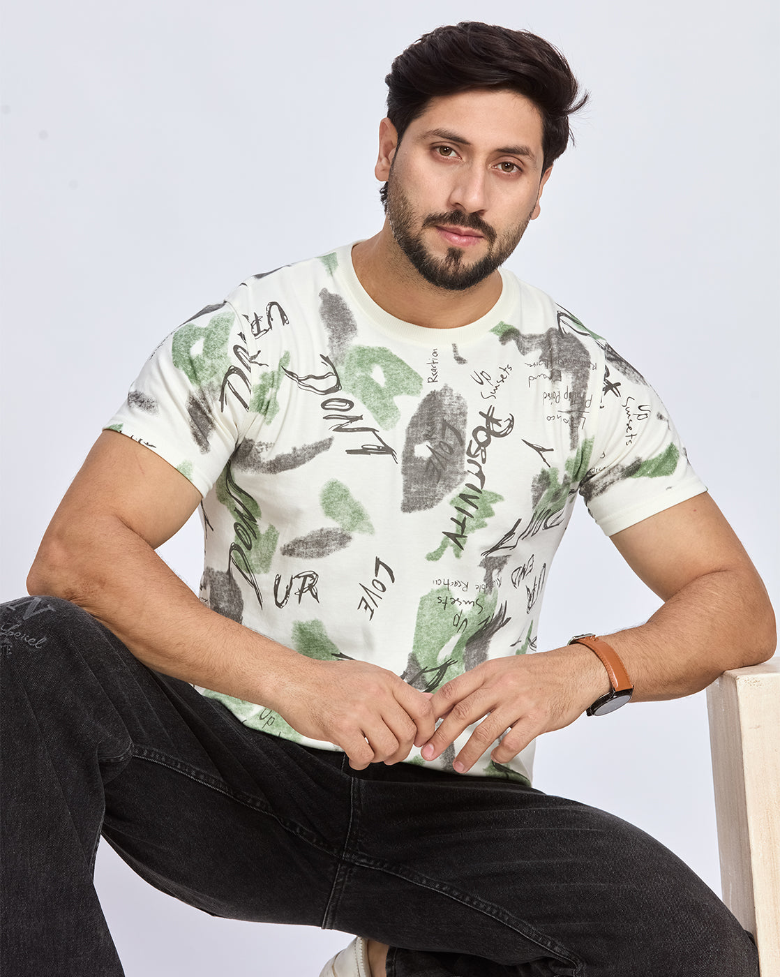 White Graphic Printed Round Neck T-Shirt