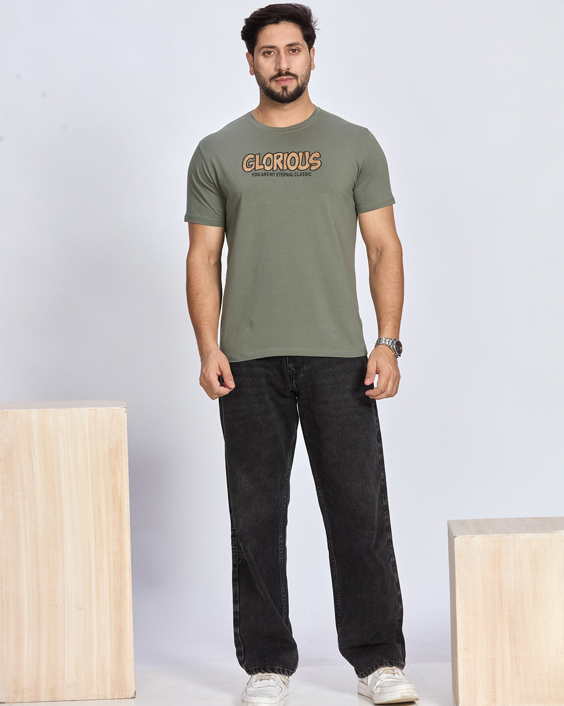 Olive Round Neck Cotton T-Shirt