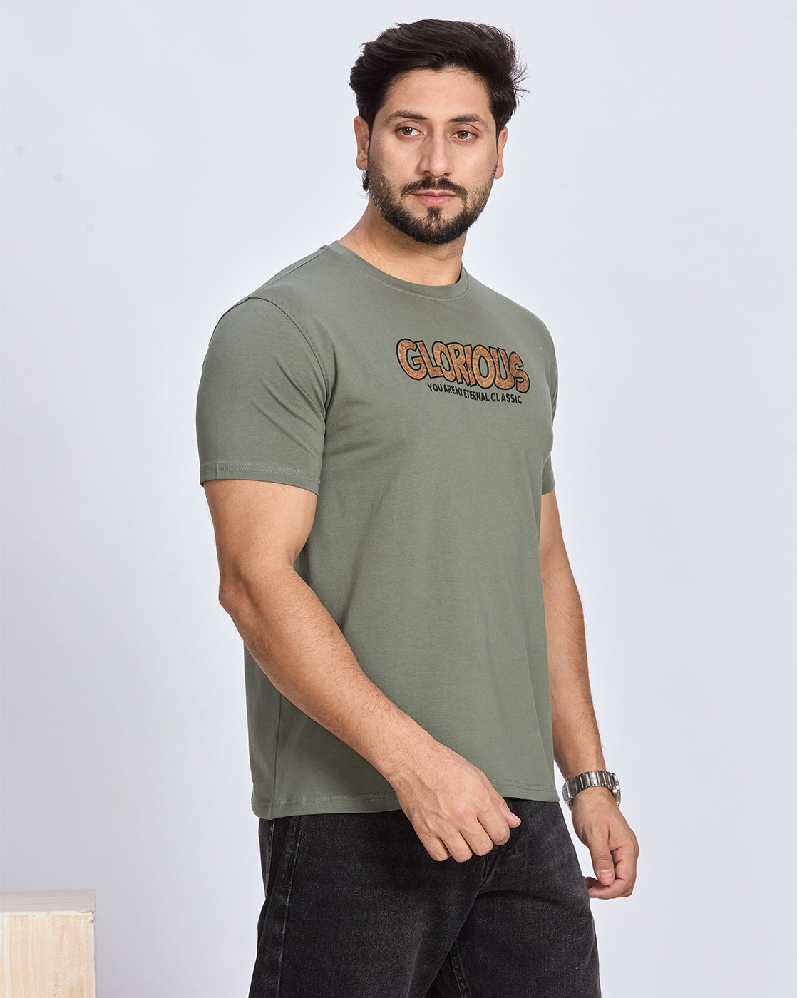 Olive Round Neck Cotton T-Shirt
