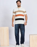 White & Multicolor Striped Polo T-Shirt