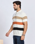 White & Multicolor Striped Polo T-Shirt