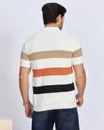 White & Multicolor Striped Polo T-Shirt