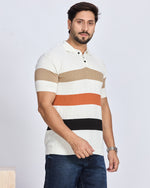 White & Multicolor Striped Polo T-Shirt