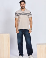 Beige Striped Polo Neck T-Shirt