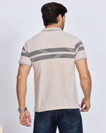 Beige Striped Polo Neck T-Shirt