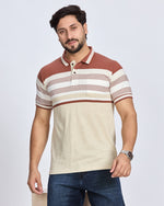 Beige & Rust Striped Polo T-Shirt