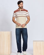 Beige & Rust Striped Polo T-Shirt