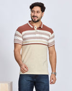 Beige & Rust Striped Polo T-Shirt