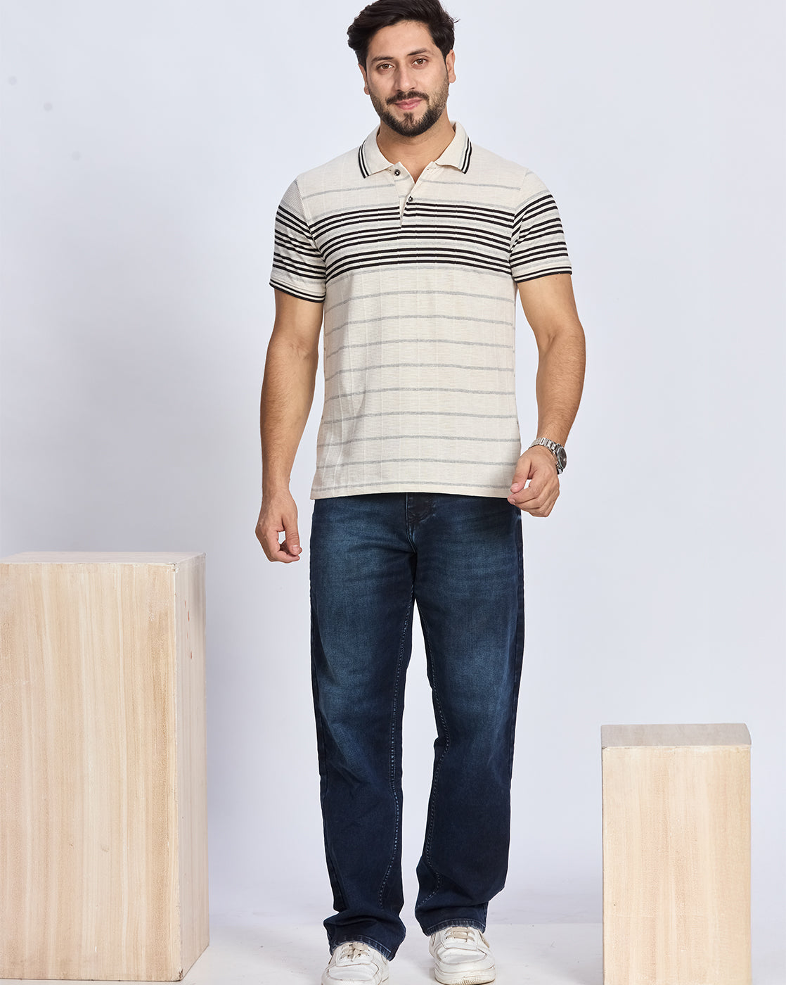 Striped Polo Neck T-Shirt