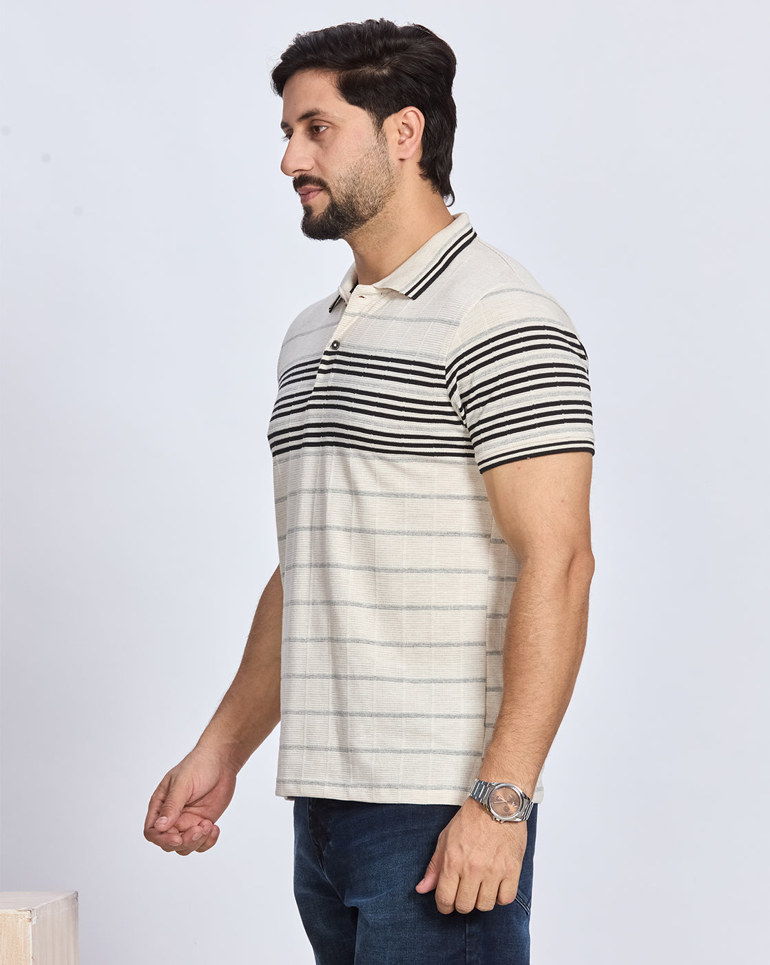 Striped Polo Neck T-Shirt