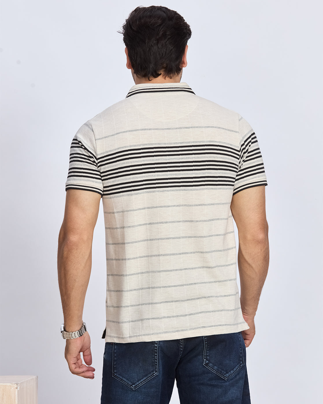 Striped Polo Neck T-Shirt
